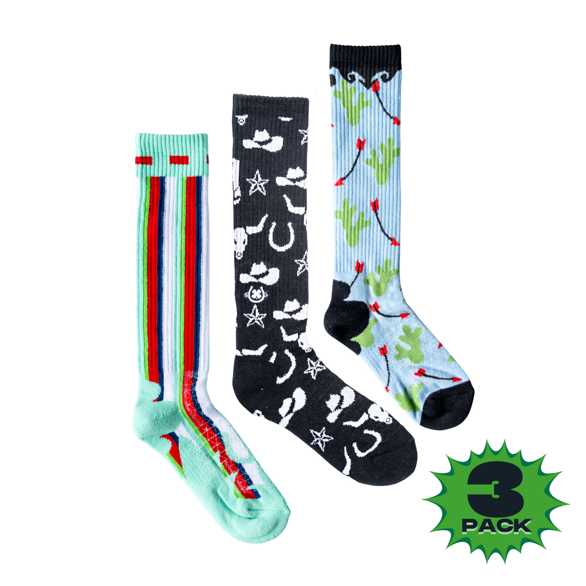 The Lucky 3 Pack | Western Soule Compass Performance Boot Socks