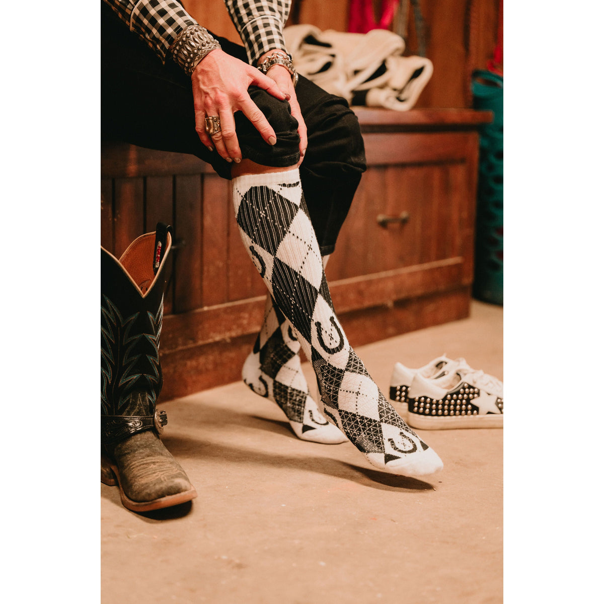 Lucky Argyle Blk/White Performance Boot Socks